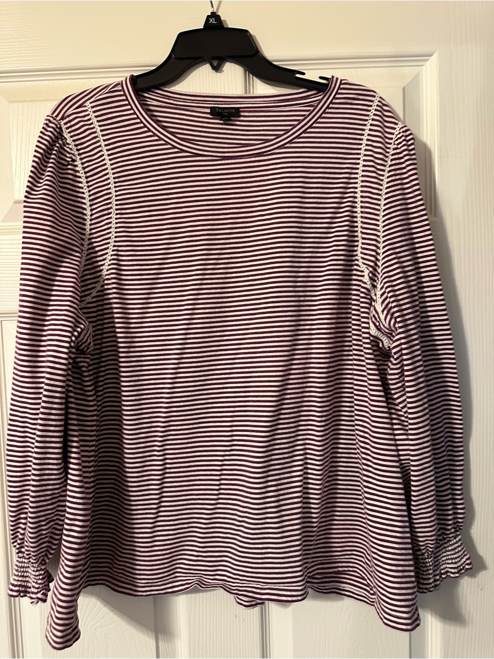 Talbots Purple and White Striped Long-Sleeve Top